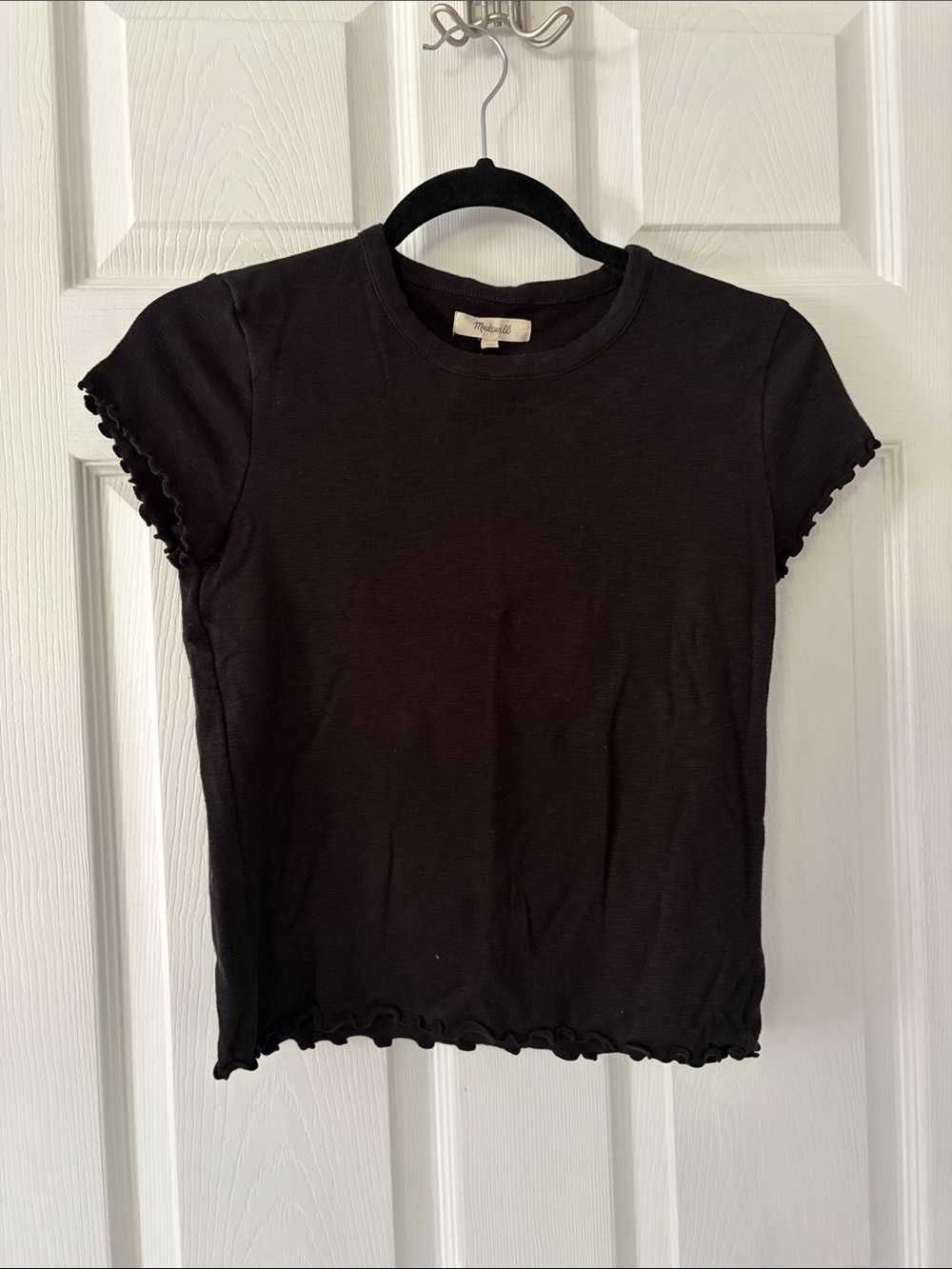 Madewell Black Ribbed Lettuce-Trim Short Sleeve Tee